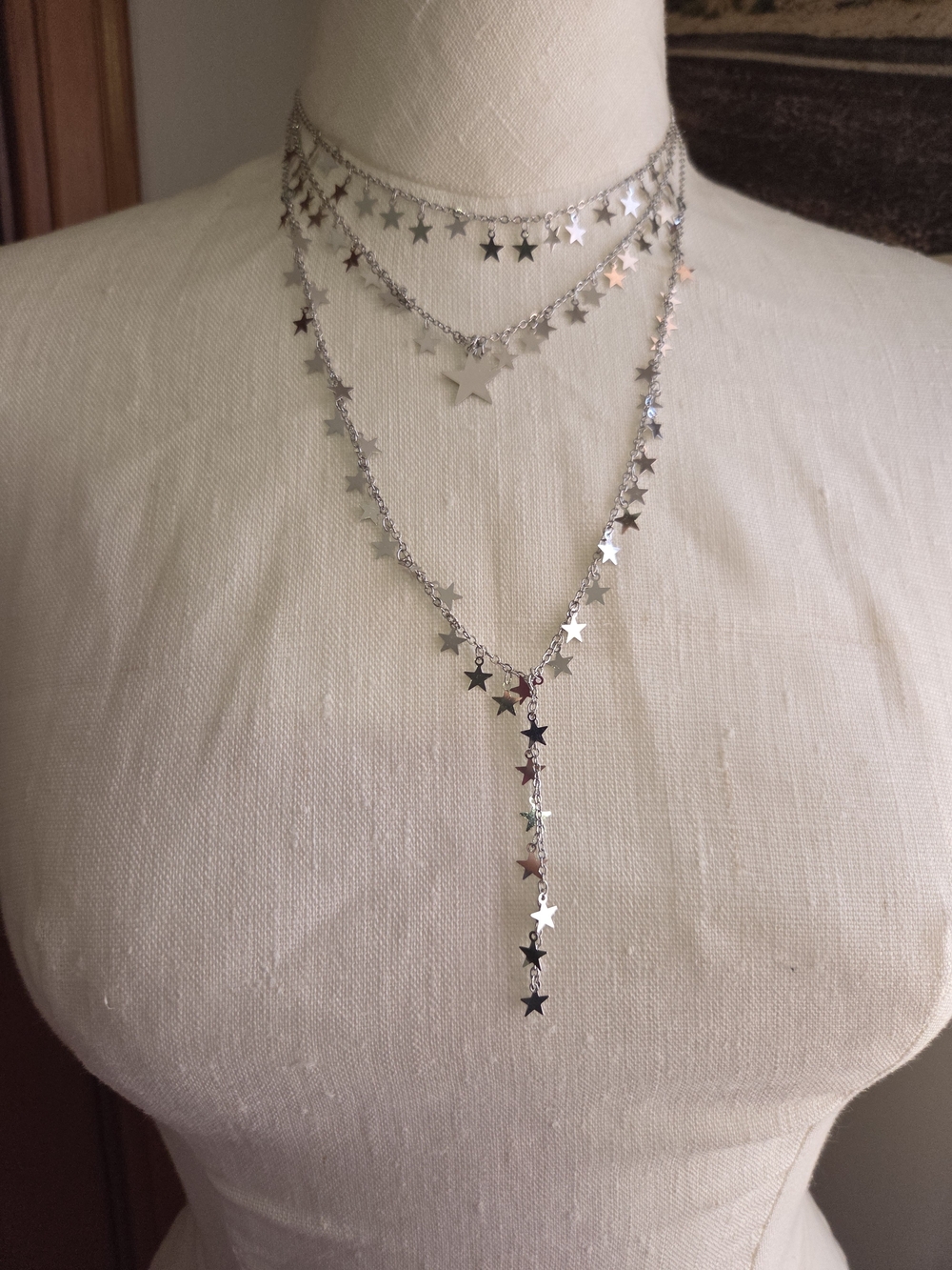 Source Unknown Silver Star Layered Lariat Necklace